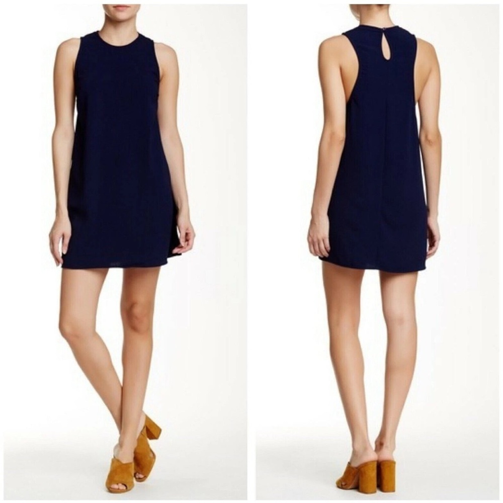 AMERICAN APPAREL Dakota Crepe Sleeveless Mini Shift Dress, Navy Blue, Medium
